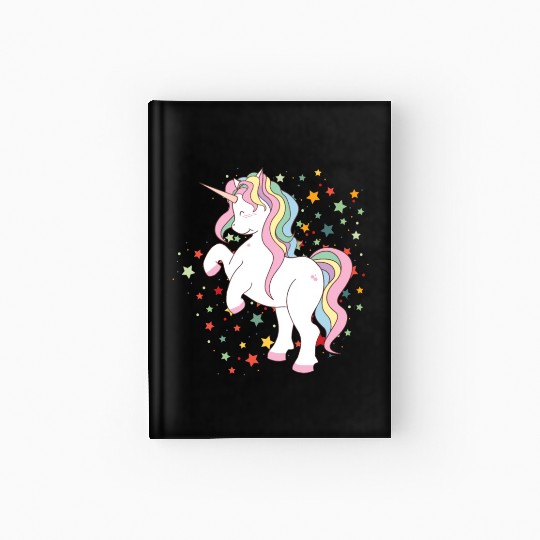 Cute Rearing Rainbow Unicorn Falling Stars Hardcover Journal