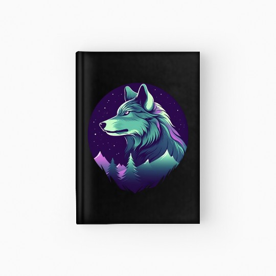 Starry Night Wolf With Northern Light Colors Hardcover Journal
