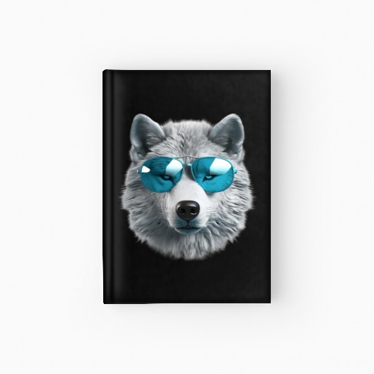 Grey Wolf Wearing Blue Sunglasses Wildlife Animal Hardcover Journal