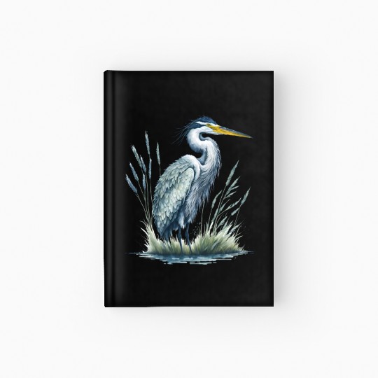 Watercolor Heron in Nature Hardcover Journal