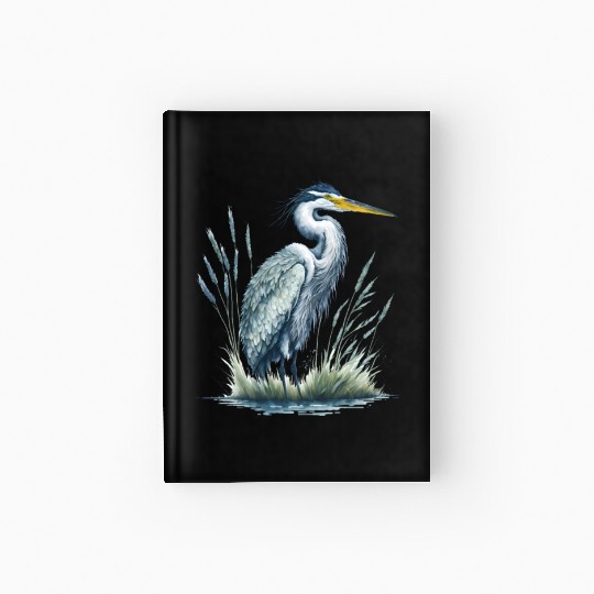 Watercolor Heron in Nature Hardcover Journal