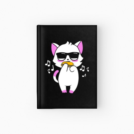 Cool Cat Playing Harmonica Cat Lovers Hardcover Journal