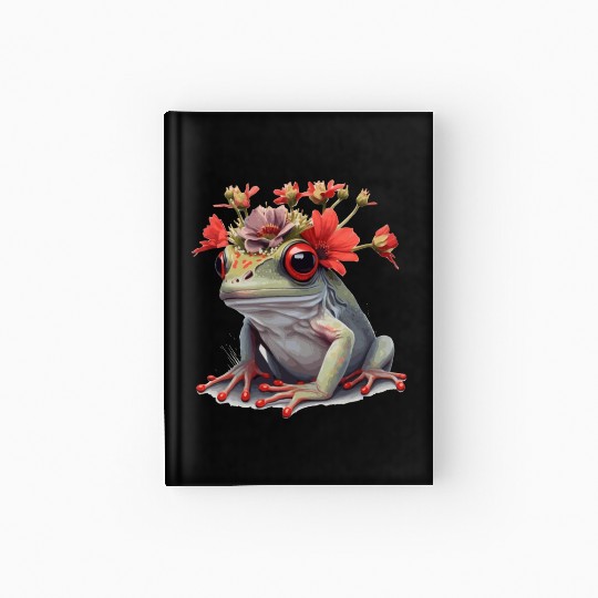 Cute Red Eyed Tree Frog Flower Crown Amphibian Lov Hardcover Journal