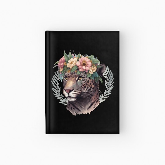 Watercolor Jaguar Flower Crown Wild Cat Lover Hardcover Journal