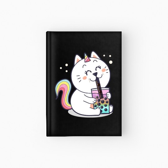 Bubble Tea Cute Kawaii Unicorn Cat Japanese Hardcover Journal