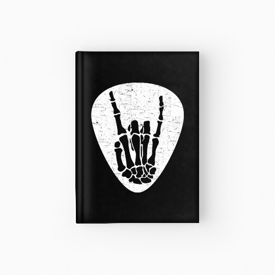 Cool Rock And Roll Skeleton Hand On A Guitar Pick Hardcover Journal