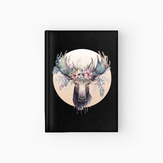 Cute Moose Flower Crown Animal Lovers Hardcover Journal