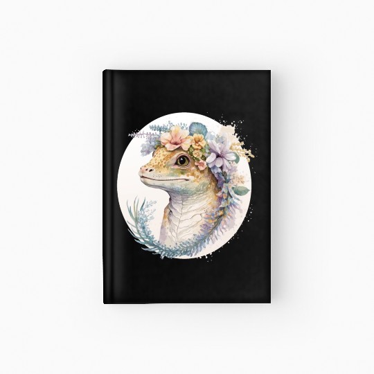 Watercolor Gecko Reptile Flower Crown Floral Amphi Hardcover Journal