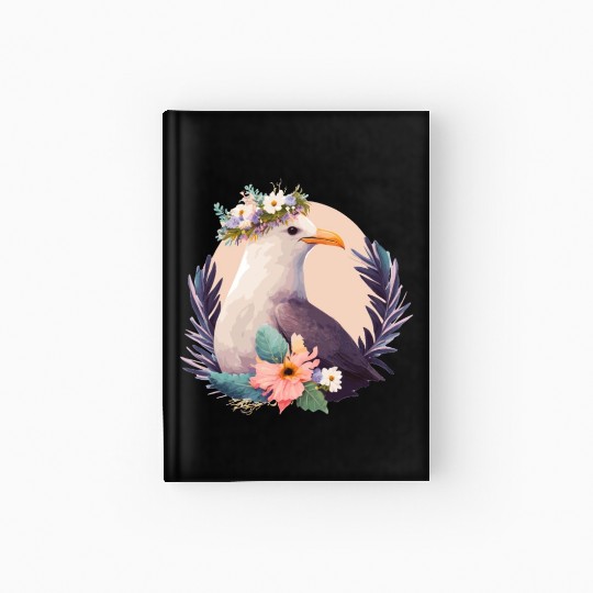 Cute Seagull Bird Flower Crown Floral Birds Hardcover Journal