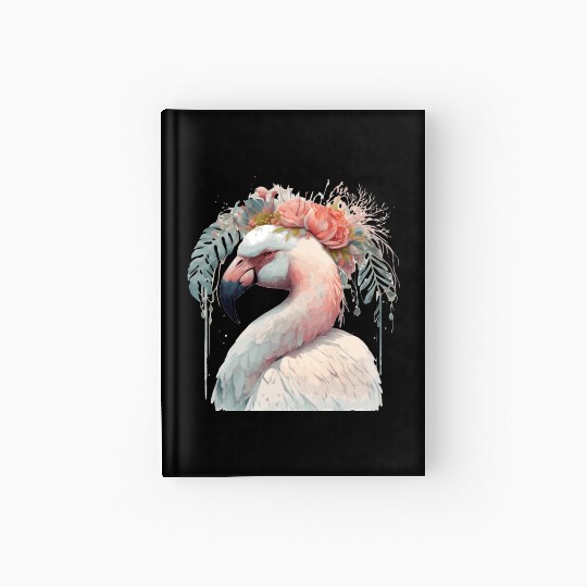 White Flamingo Exotic Bird Flower Crown Floral Tro Hardcover Journal