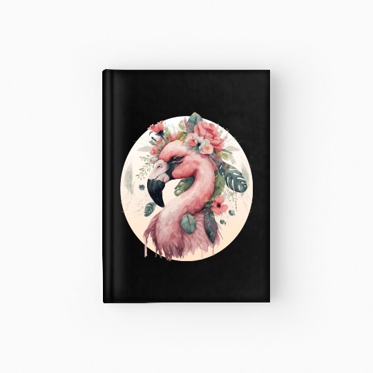 Pink Flamingo Exotic Bird Flower Crown Floral Trop Hardcover Journal