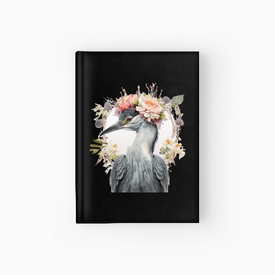 Watercolor Heron Freshwater Bird Flower Crown Flor Hardcover Journal