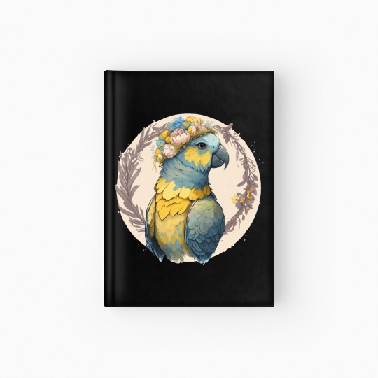 Yellow Blue Ara Macaw Flower Crown Parrot Parakeet Hardcover Journal
