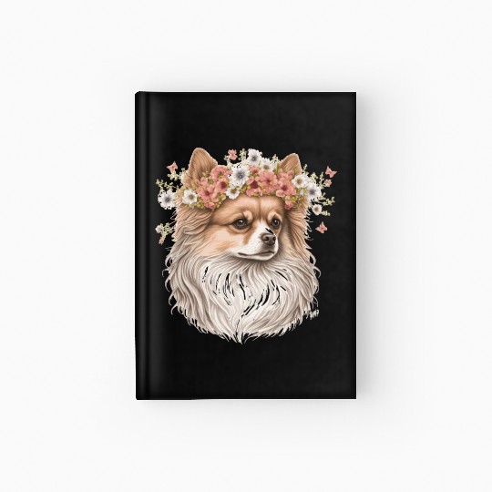 Cute Pomeranian Pom Flower Crown Pet Dog Breed Flo Hardcover Journal