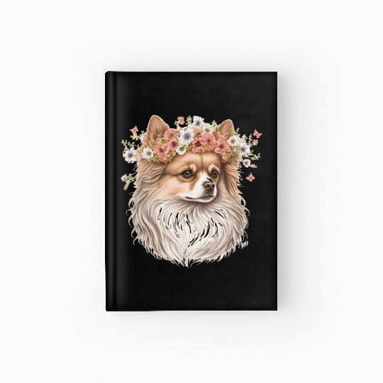 Cute Pomeranian Pom Flower Crown Pet Dog Breed Flo Hardcover Journal