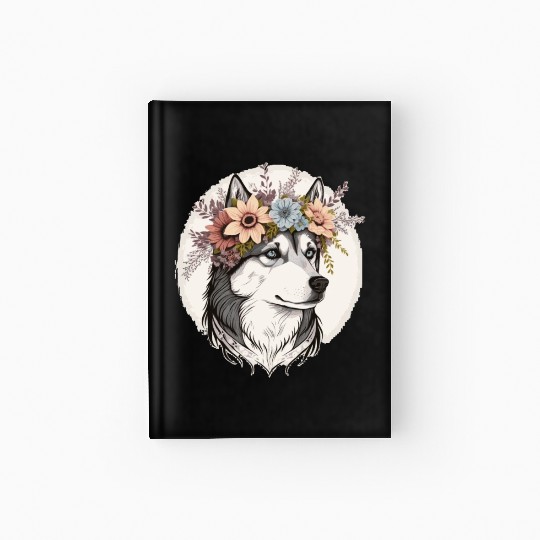Cute Siberian Husky Flower Crown Pet Dog Breed Flo Hardcover Journal