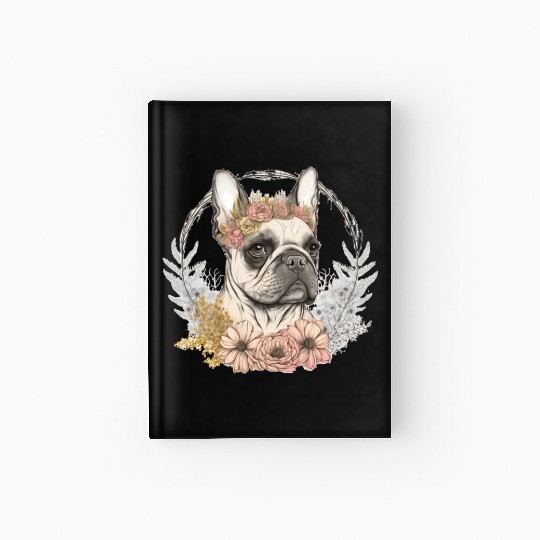 Cute French Bulldog Frenchie Flower Crown Pet Dog Hardcover Journal