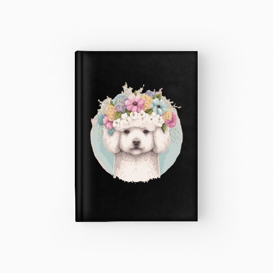 Cute Bichon Frise Flower Crown Pet Dog Floral Pupp Hardcover Journal