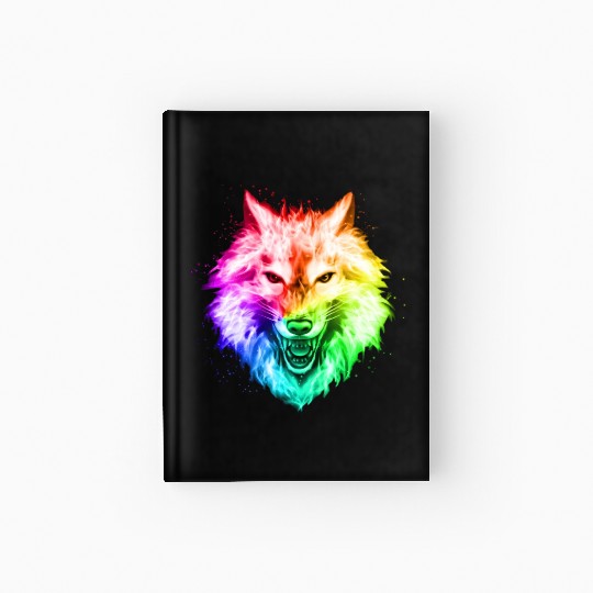 Bright Colorful Wolf Head – Rainbow Howling Wolf F Hardcover Journal