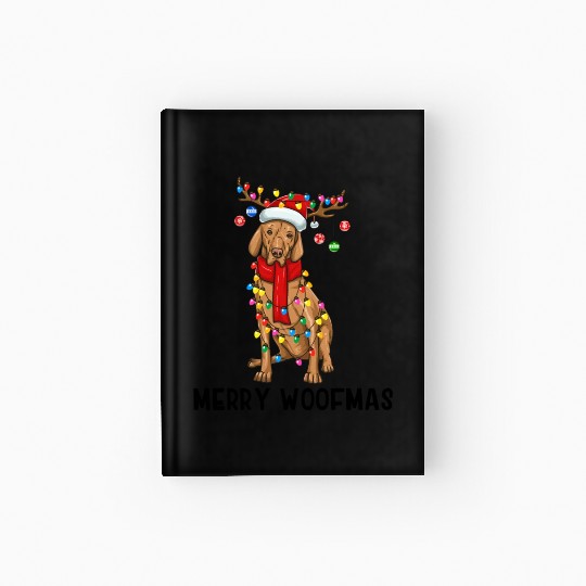 Vizsla Dog Lights Merry Woofmas Hardcover Journal