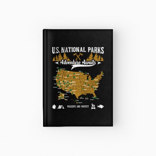 Us National ParAdventure Awaits Hiking Camping Hardcover Journal