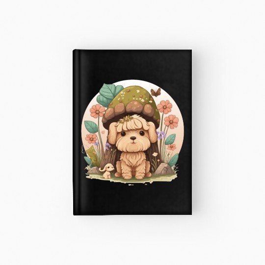 Cottagecore Cute Baby Dog Kawaii Puppy Anime Flora Hardcover Journal