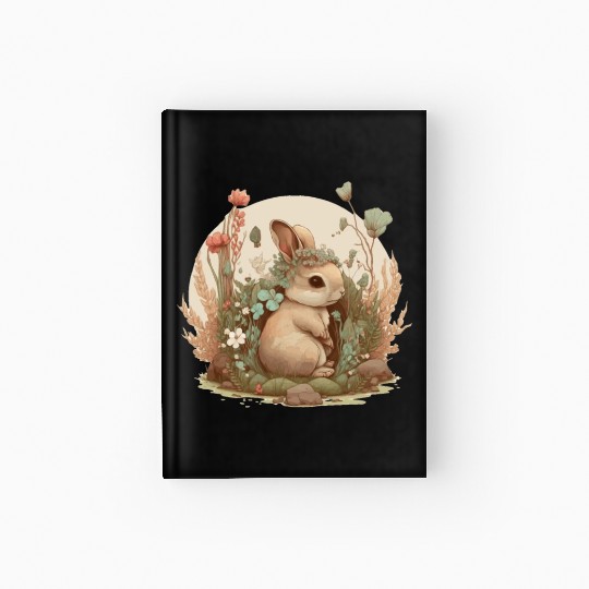 Cottagecore Cute Baby Bunny Rabbit Watercolor Flow Hardcover Journal