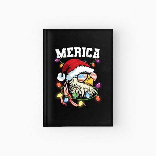 Merica Usa Flag Patriotic Veteran Santa Bald Eagle Hardcover Journal
