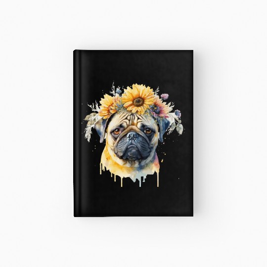 Cute Pug Sunflower Dog Breed Pet Puppy Hardcover Journal