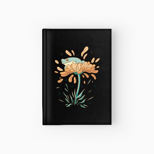 Frog On Flowers Nature Flower Leaves Petals Hardcover Journal