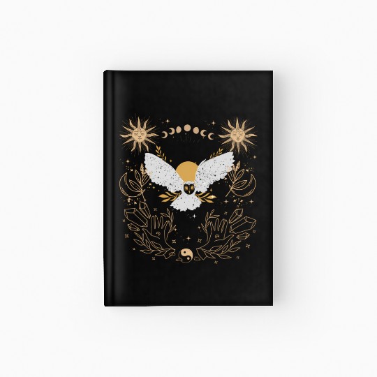Dark Academia Tarot Card Sun Moon Crystals Owl Hardcover Journal