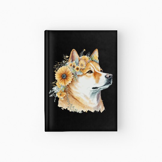 Watercolor Shiba Inu Sunflower Dog Breed Pet Puppy Hardcover Journal