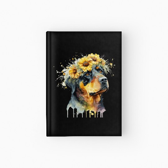 Watercolor Rottweiler Sunflower Dog Breed Pet Pupp Hardcover Journal