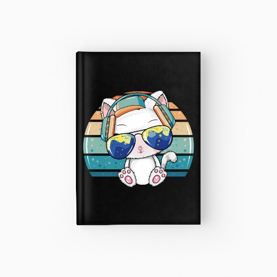 Hip Hop Music Dj Cat Kitty With Earphone Pet Hardcover Journal