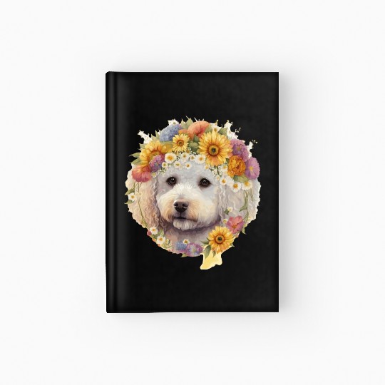 Watercolor Bichon Frise Sunflower Dog Breed Pet Pu Hardcover Journal