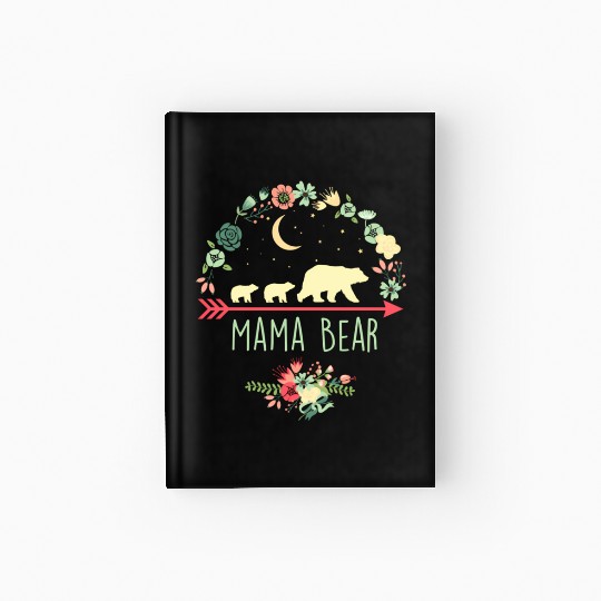 Floral Mama Bear With 2 Cubs Hardcover Journal