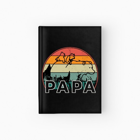 Papa Bear With Cubs Retro Grizzly Bear Forest Tree Hardcover Journal