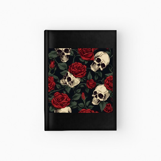 Dark Elegant Goth Skulls & Red Roses Pattern Hardcover Journal