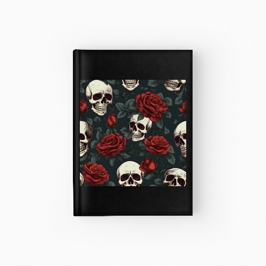 Dark Elegant Gothic Pattern Skulls & Red Roses Hardcover Journal