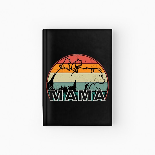 Mama Bear grizzly Retro With Cubs distressed print Hardcover Journal