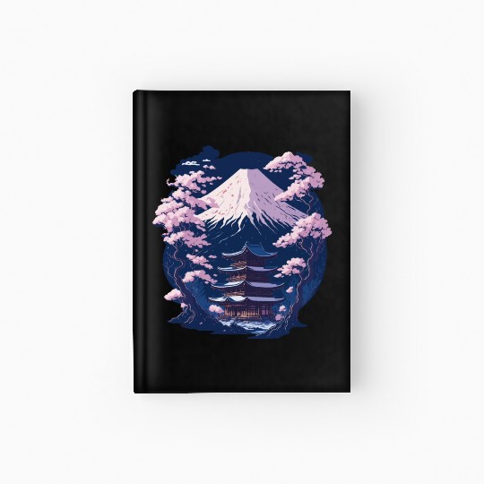 Mount Fuji and a Temple With Cherry Blossoms Hardcover Journal