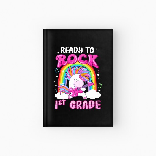 Rocking 1St Grade Electric Guitar Unicorn Rainbow Hardcover Journal