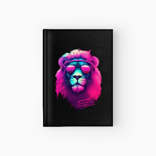 Synthwave Sun King Lion s Neon Shades Hardcover Journal