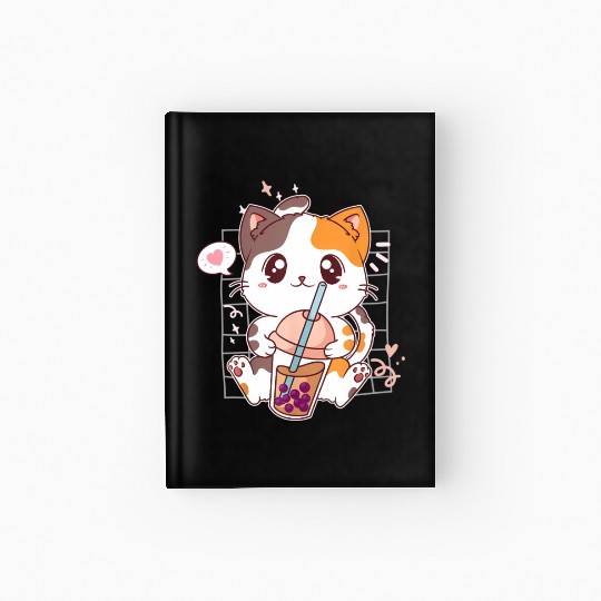 Cat Boba Tea Bubble Tea Kawaii Anime Japanese Hardcover Journal