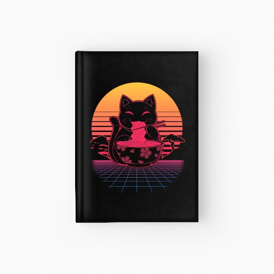 Kawaii Ra Neko Retro Cat Japanese Noodle Anime Hardcover Journal