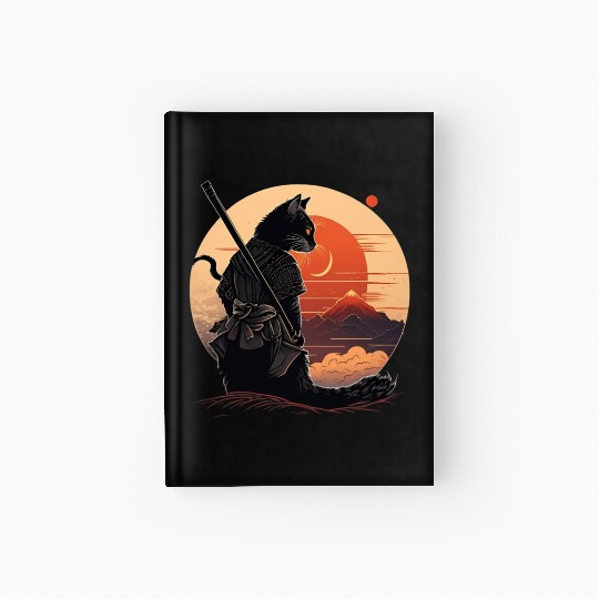 Vintage Japanese Sunset Style And Samurai Cat Kitt Hardcover Journal