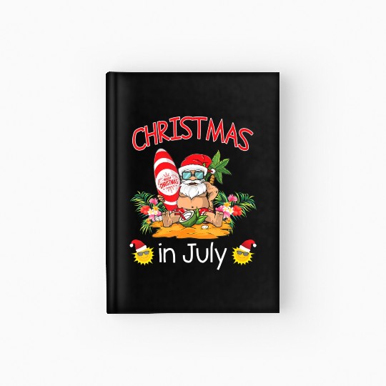 Christmas In July Funny Santa Surfing Summer Hardcover Journal