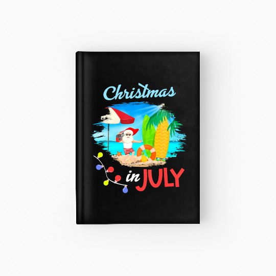 Christmas in July Santa Hawaiian Summer Hawaii Hardcover Journal