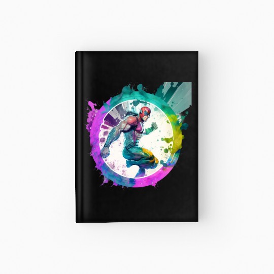 A Pop Art watercolour cyberpunk superhero swimming Hardcover Journal