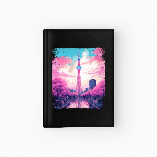 Aesthetic Skytree Tokyo Vaporwave Japanese Sight Hardcover Journal